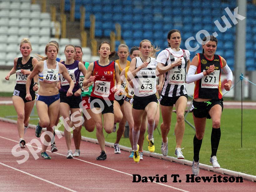 Kate Avery (Shildon) leads the 1500 metresat the 2012 England and North Champs.